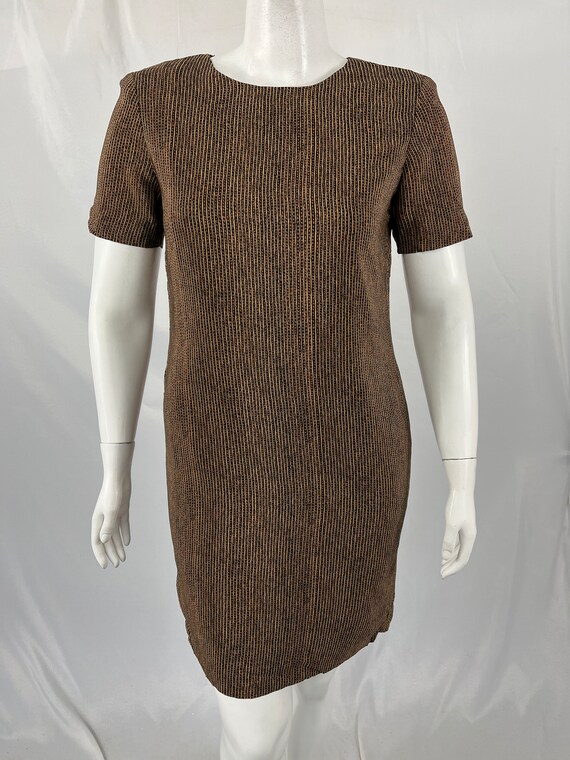 Vintage 80s Brown Striped Short Sleeve Silk Dress… - image 2