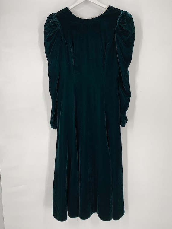 Vintage 80's Green Velvet Dress With Rhinestone T… - image 2