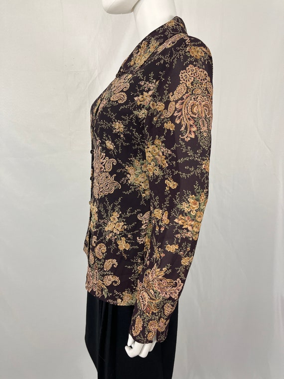 Vintage Brown and Yellow Paisley Floral Blouse by… - image 4