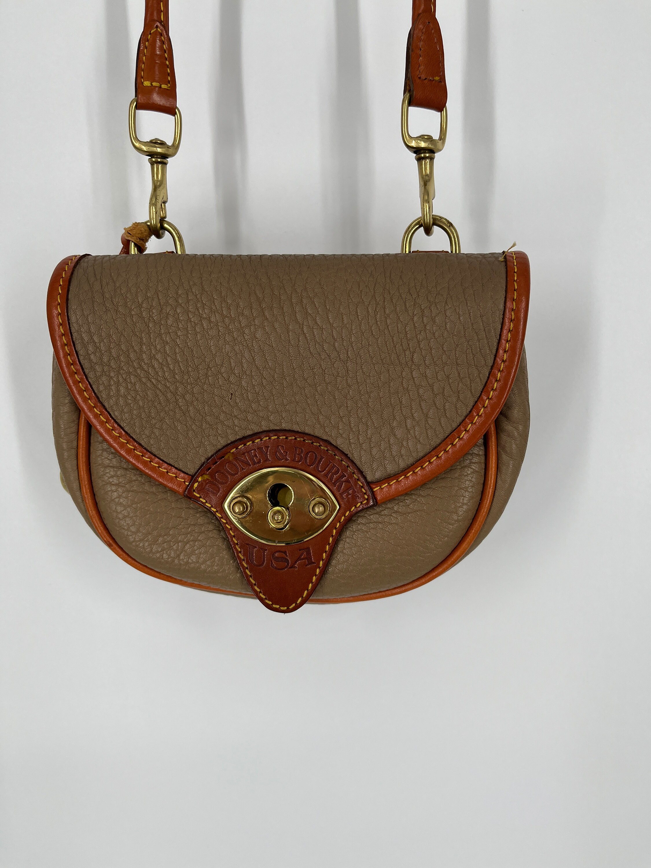 DOONEY & BOURKE Vintage Taupe & Tan Leather Flap Crossbody Shoulder Bag