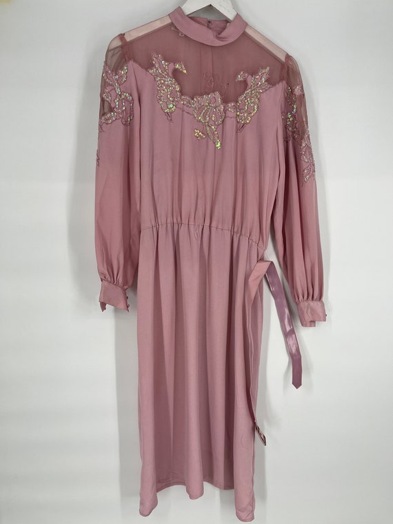Vintage 70s Pink Long Sleeve Belted In The Mood D… - image 2