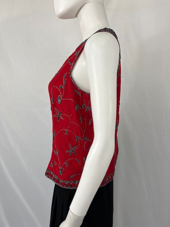 Vintage 90s Red And Black Beaded Halter Top By Ma… - image 3