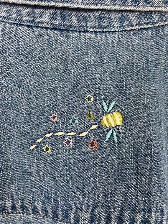 Vintage 90s Denim Jacket With Flower Bee Embroide… - image 6