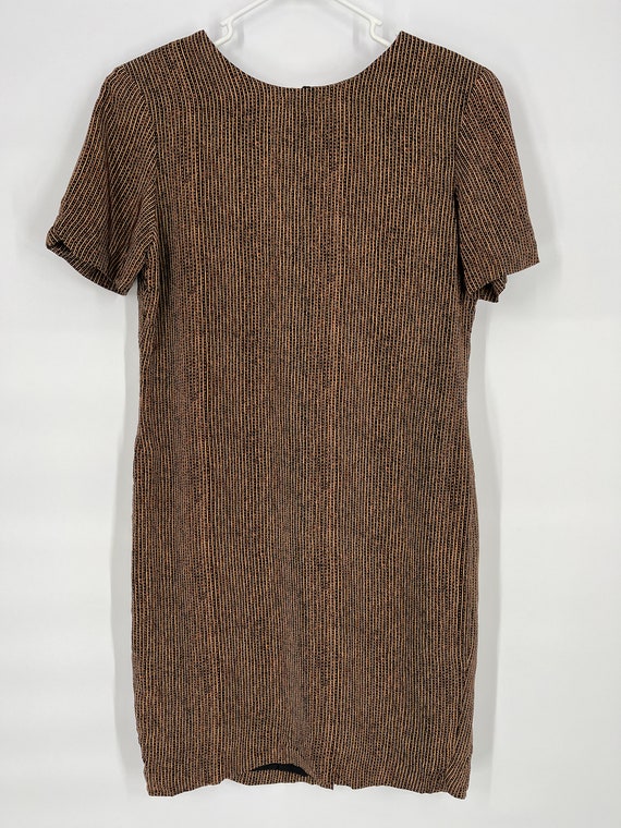 Vintage 80s Brown Striped Short Sleeve Silk Dress… - image 5