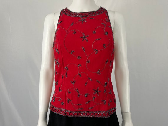 Vintage 90s Red And Black Beaded Halter Top By Ma… - image 1