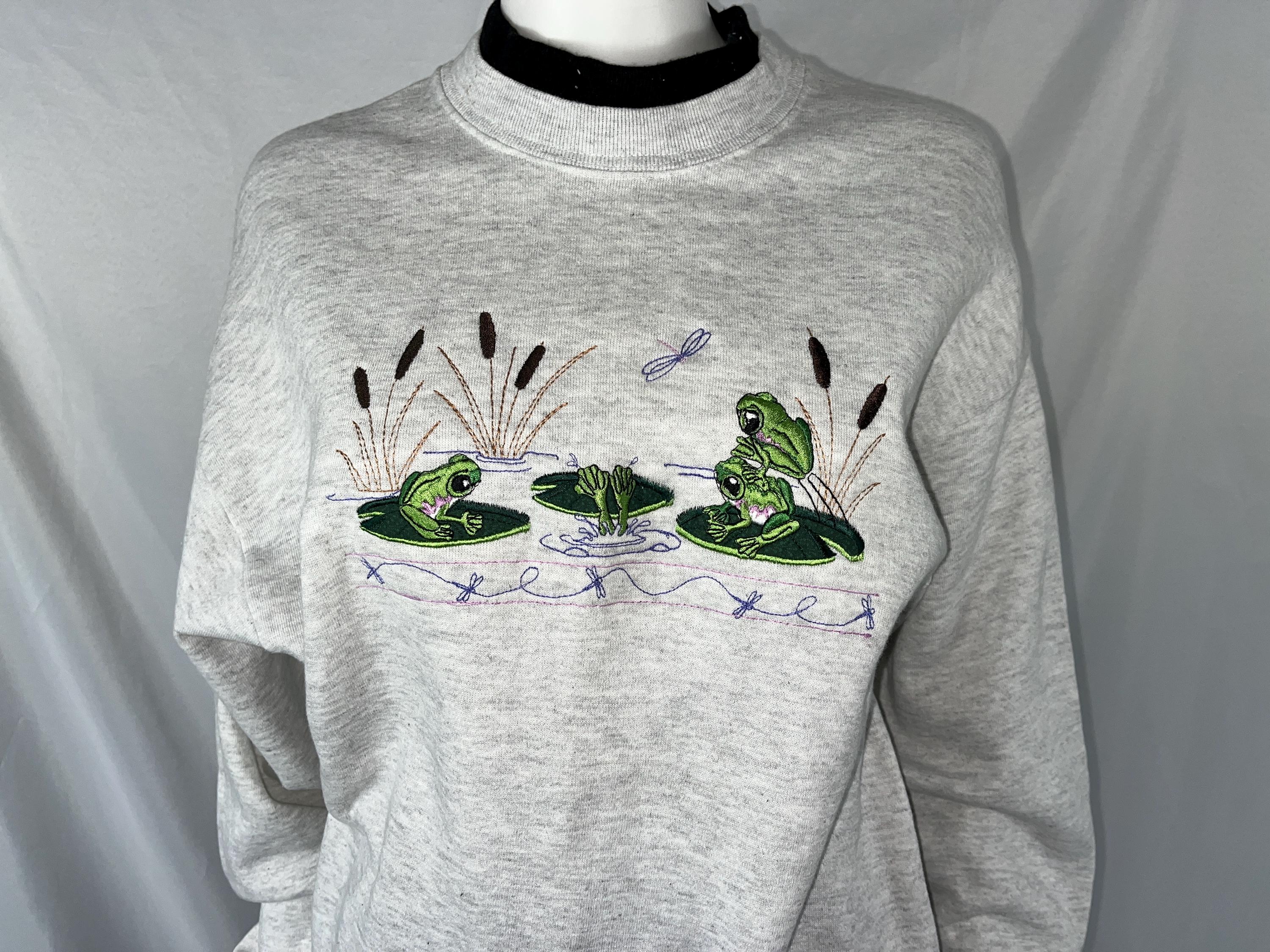 Vintage Top Stitch by Morning Sun Frogs on Lily Pads Gray
