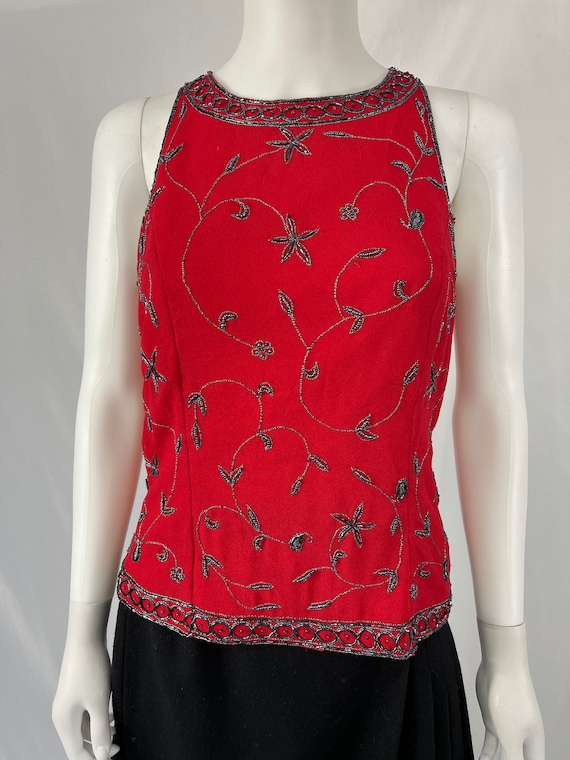 Vintage 90s Red And Black Beaded Halter Top By Ma… - image 2