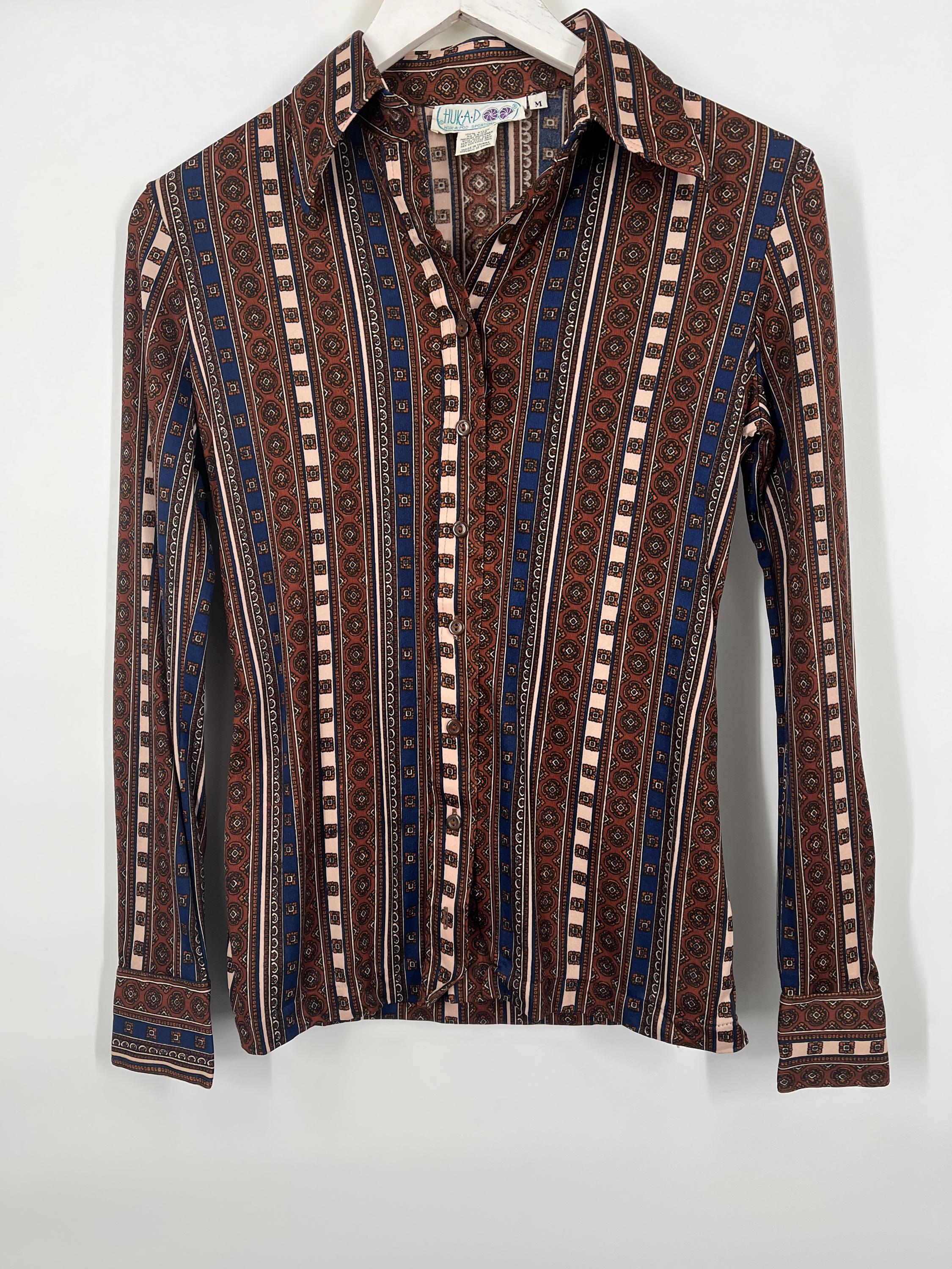 Vintage 70s Long Sleeve Button Front Blouse by Huk-a-poo / Size M ...