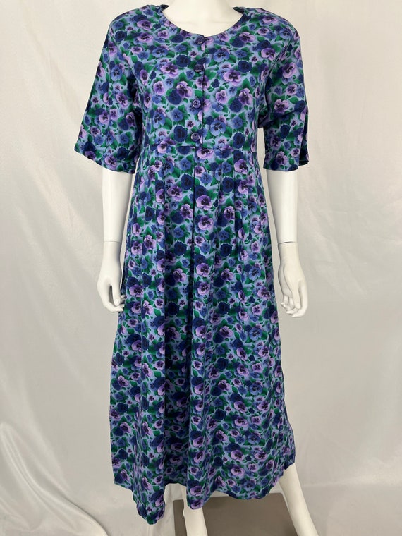 Vintage 80s Floral Shortsleeve Dress By Conversat… - image 1