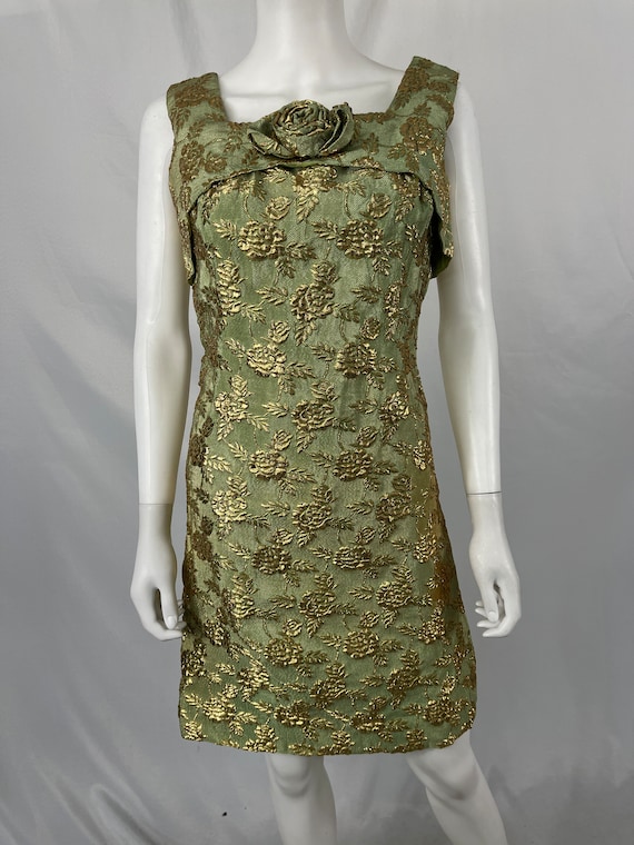 Vintage 60s/70s Green and Gold Embroidered Tank D… - image 3