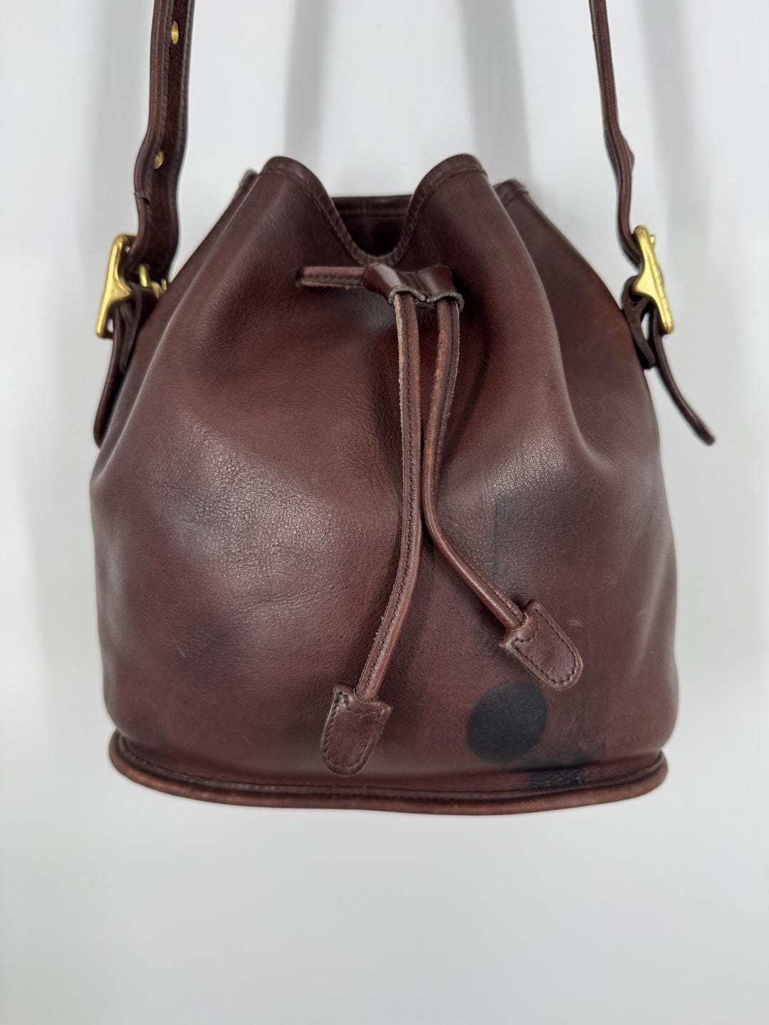 ハンドバッグ LEATHER BUCKET BAG WITH STRAP Vintage 90s Coach Dark Brown Lula's Legacy Drawstring Bucket