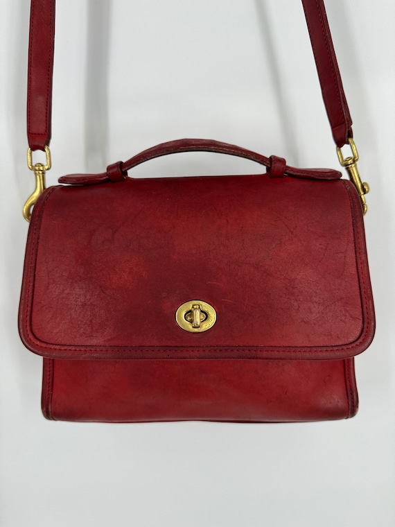 Vintage 90s Coach Red Court Bag \ HEAVY STAINING \
