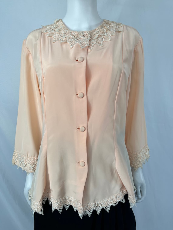 Vintage 70s Handmade Peach Long Sleeve Applique B… - image 1