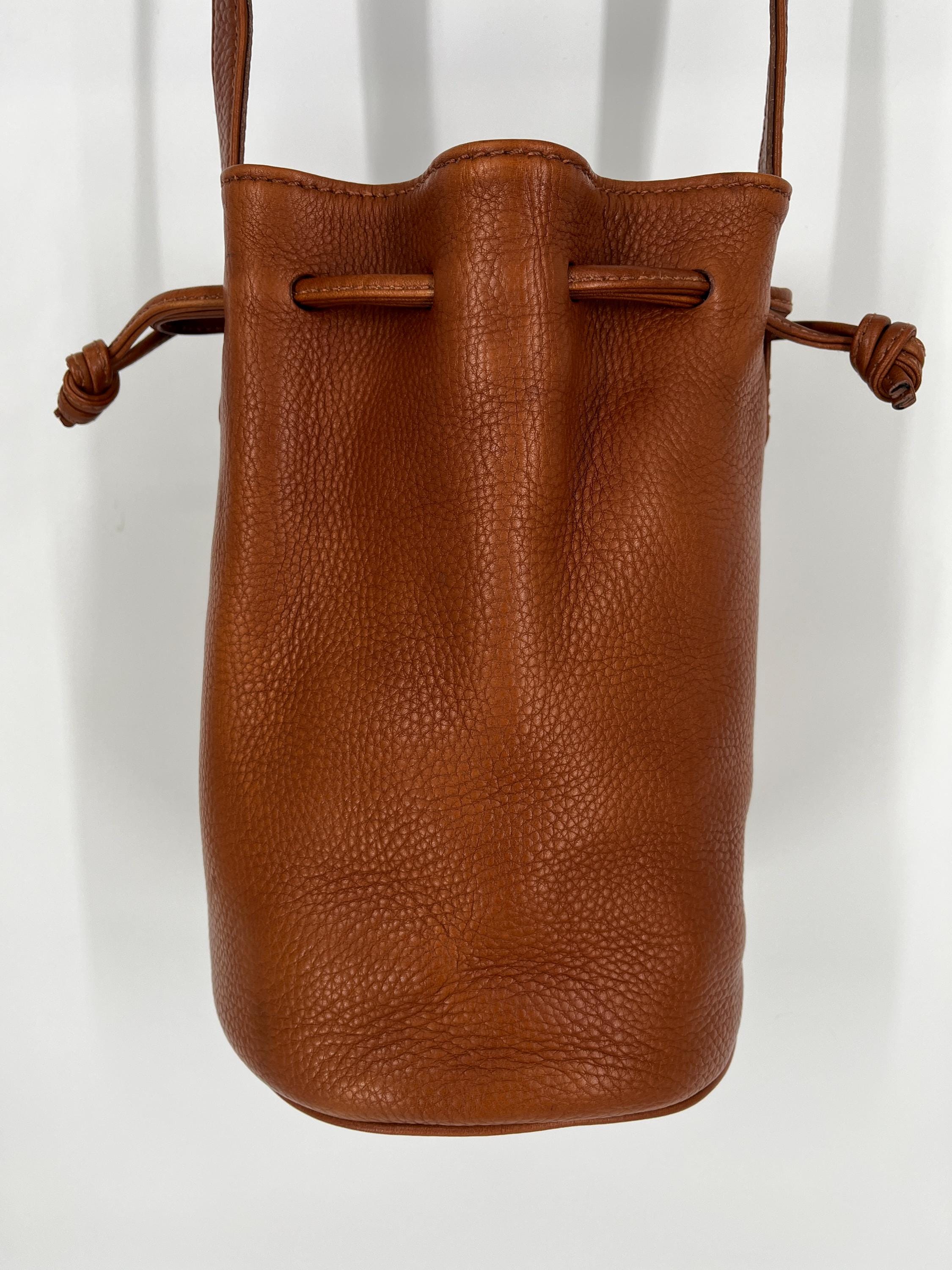 Vintage 90s Coach Leather Drawstring Bucket Bag Natural Grain