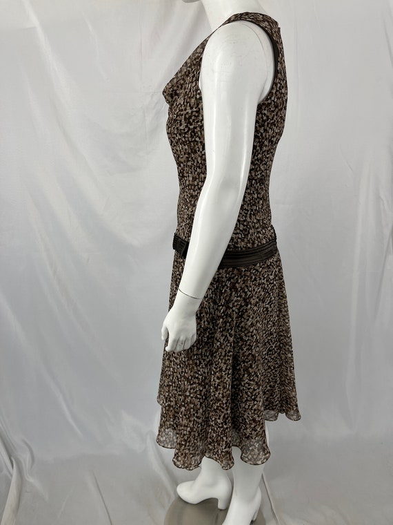 Vintage 90s Abstract Brown Cowl Neck Tank Dress b… - image 4