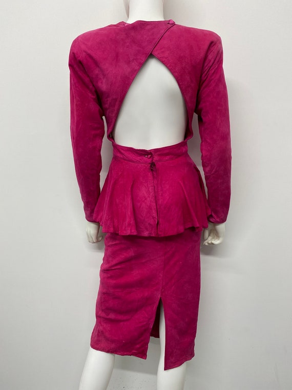 Vintage 80's Bright Pink Suede Dress With Open Ba… - image 8