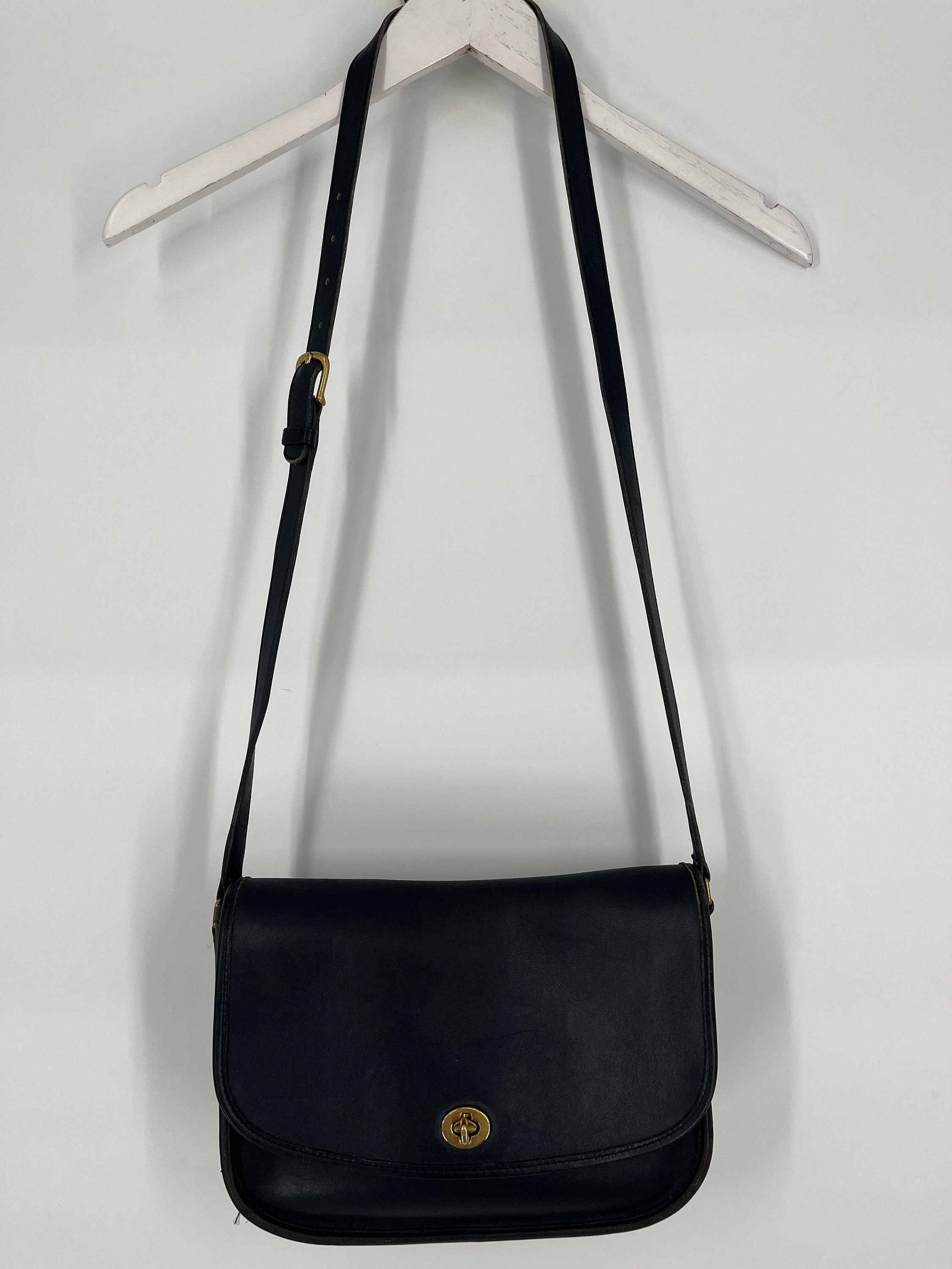 Vintage 80s Coach Navy City Leather Shoulder Bag  Made in USA