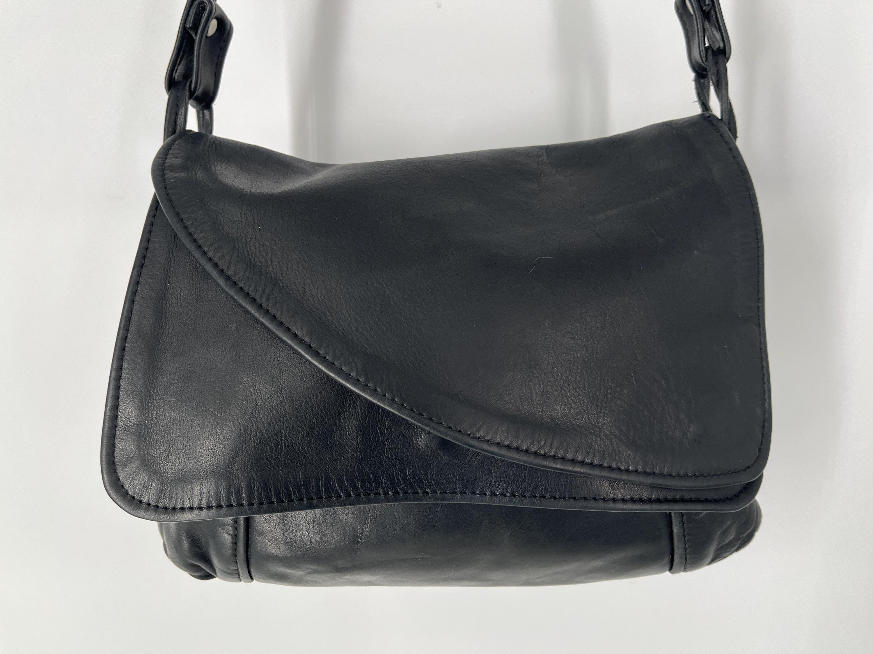 90s Black Leather Shoulder Bag - Etsy