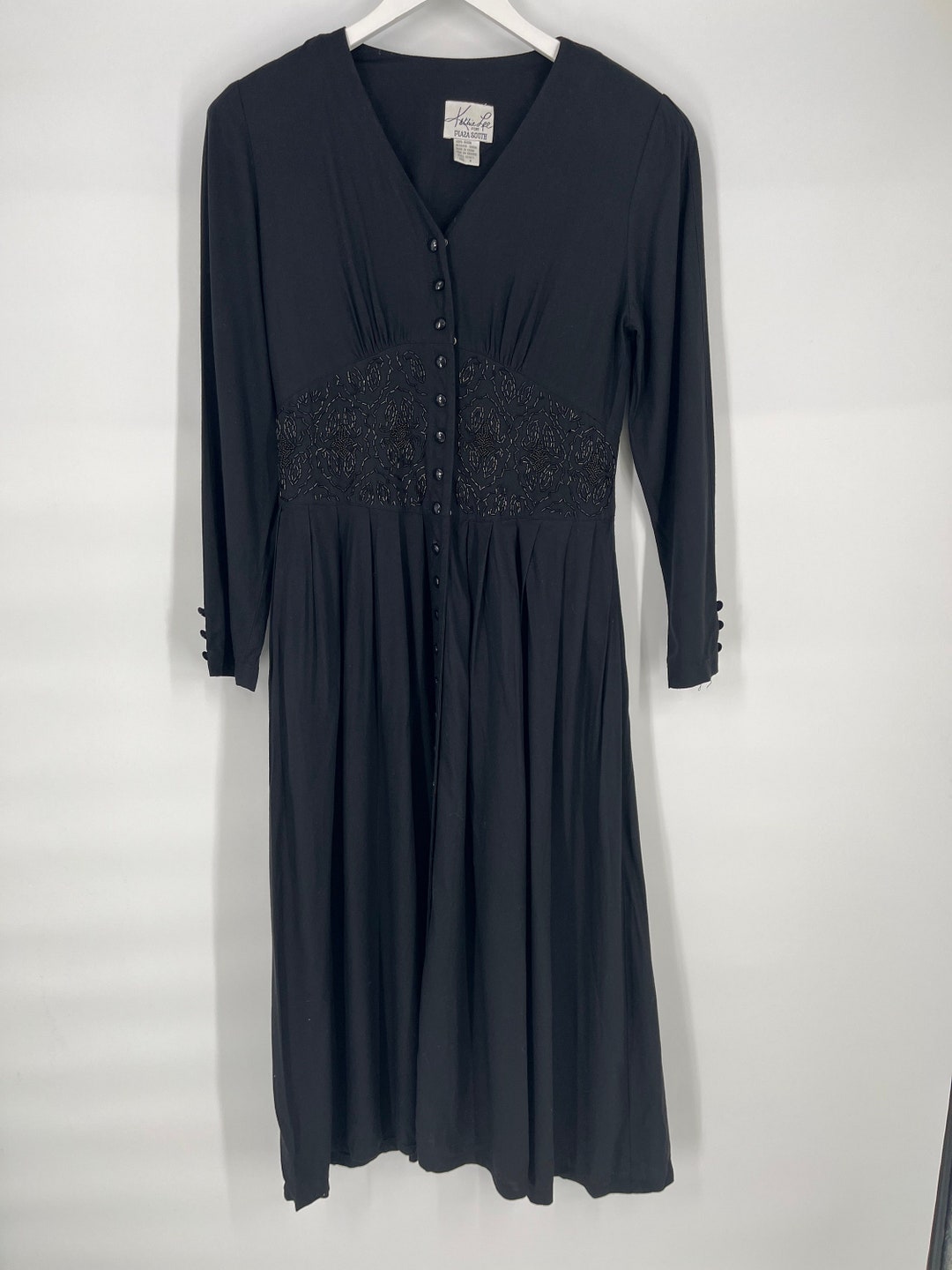 Vintage 90's Black Beaded Button Front Dress by Kathie Lee - Etsy