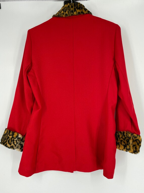 Vintage 80's Red Blazer With Animal Print Faux Fu… - image 4