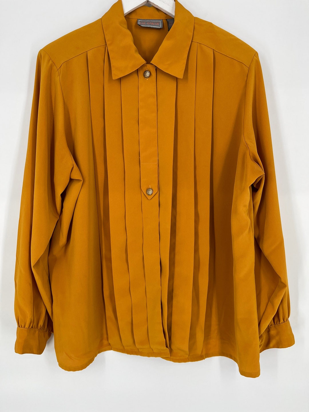 Vintage 80s Mustard Yellow Pleated Plus Size Blouse by Liz Etsy