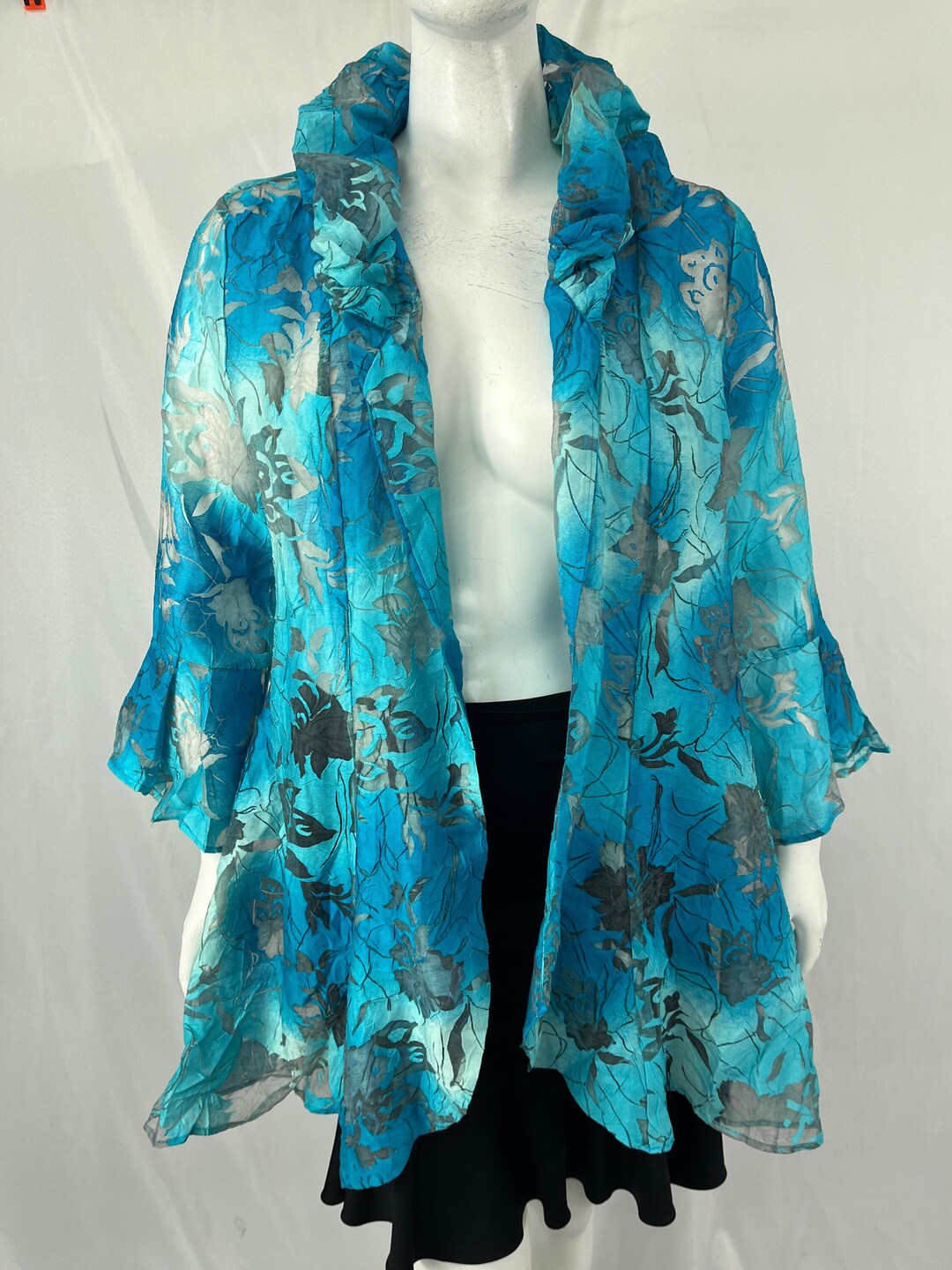 Vintage Blue Floral Sheer Open Front Flowy Sleeve Cover up - Etsy