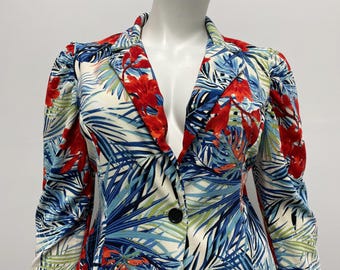 Vintage 90's Plus Size Bright Floral Pattern Cropped Blazer - By Marianne - Size 2X - Made In USA - See Description And Photos