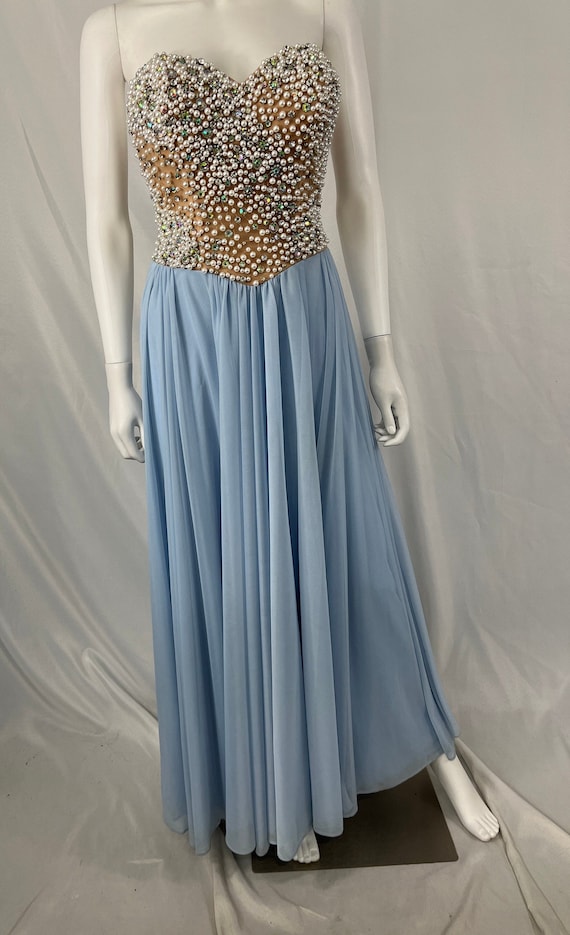 Vintage Y2K Fully Beaded Illusion Neckline Gown