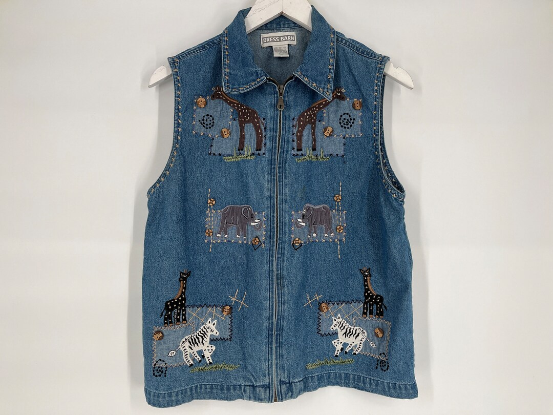 Vintage 90s Dressbarn Denim Zip up Animal Vest Size Large PLEASE See Item Description and Photos Etsy