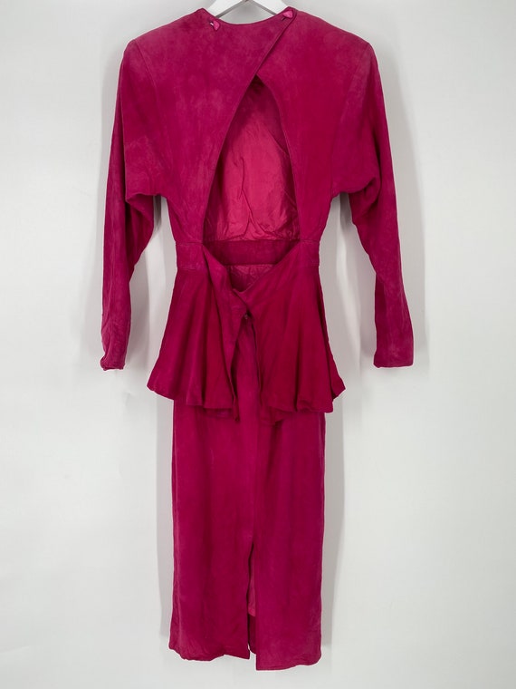 Vintage 80's Bright Pink Suede Dress With Open Ba… - image 3