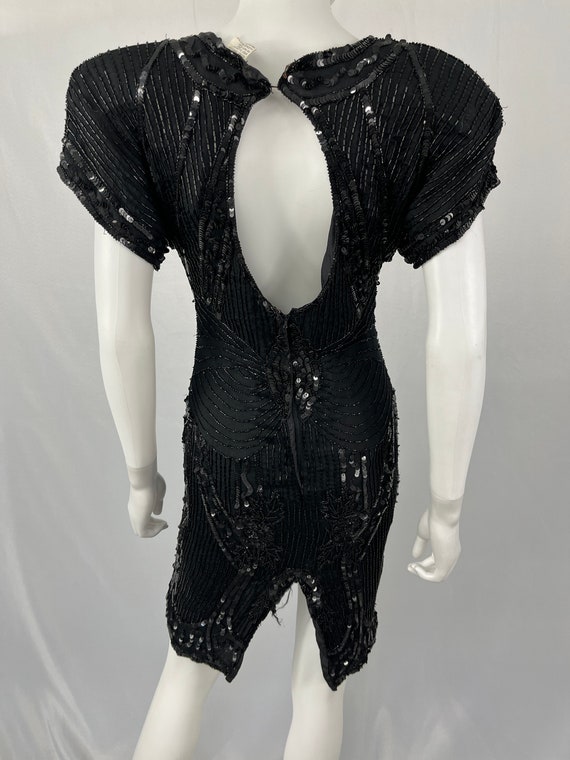 Vintage 80s Black Fully Sequin Silk Dress by Sten… - image 4