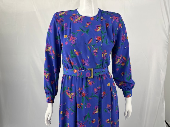 Vintage 80s Purple Floral Long Sleeve Dress By Li… - image 1