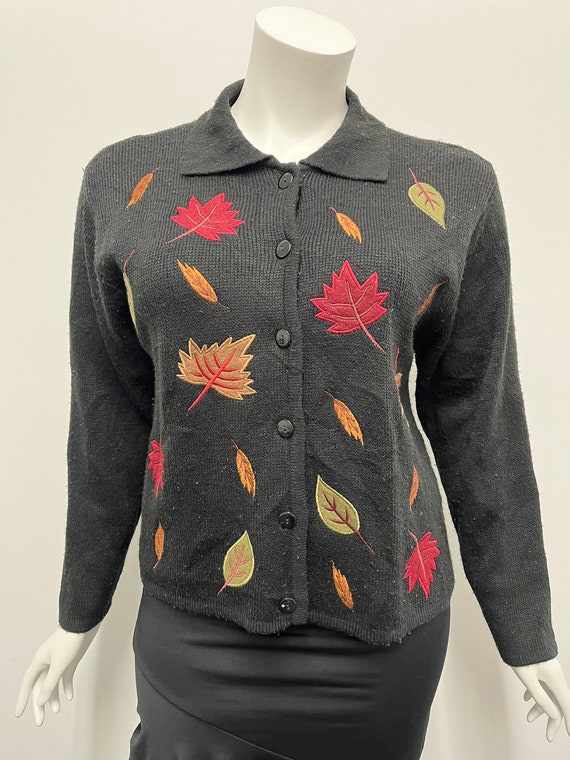 Vintage 90s/Y2K Fall Leaf Autumn Cardigan by Crof… - image 3