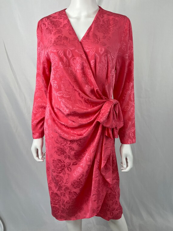 Vintage 90s Bright Pink Wrap Dress By Justine Tod… - image 2