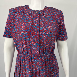 Vintage 80s Floral Blue And Red Dress By Leslie Fay / Size 2X / View Description For Measurements And Condition Details