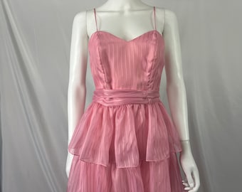Vintage Pink Spaghetti Strap Ruffle Dress By Roberta / Size 7-8 / View Description For Measurements And Condition Details