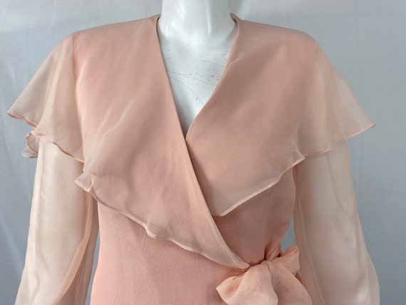 Vintage 80's Pink Wrap Blouse With Sheer Sleeves … - image 6