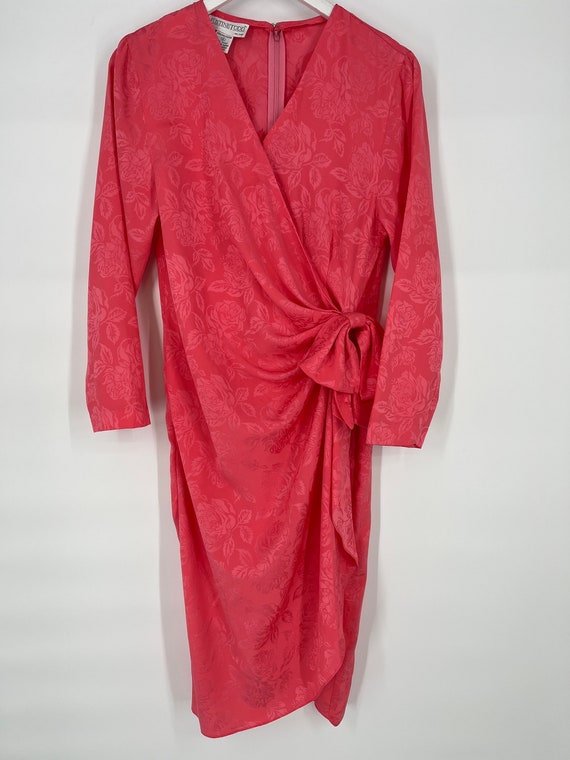 Vintage 90s Bright Pink Wrap Dress By Justine Tod… - image 5
