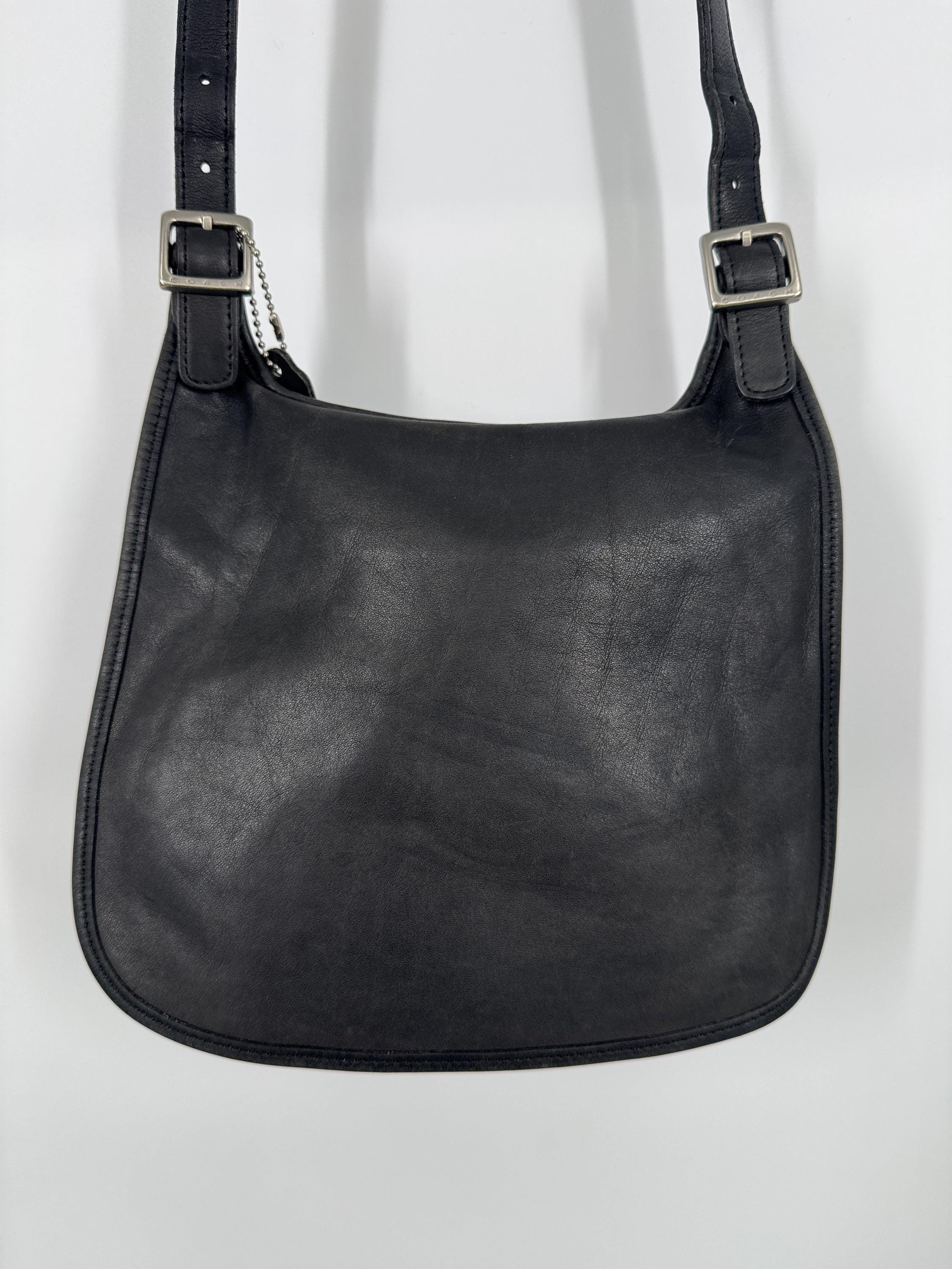 Vintage 90s Coach Black Hippie Flap Shoulder Bag  Made in