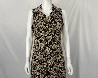 Vintage 90s Brown Tropical Print Dress By Coldwater Creek / Size 10 / View Description For Measurements And Condition Details