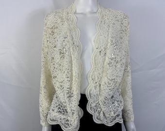 Vintage 80s/90s White Lace Sparkly Shrug By Fanny Labeled Size XXXL