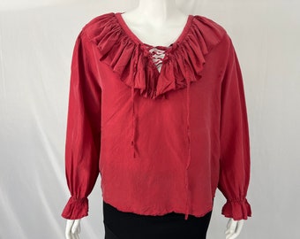 Vintage 90s 100% Silk Burgundy Ruffle Blouse By New York Studio / Size M / View Description For Measurements And Condition Details