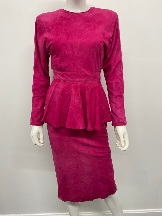 Vintage 80's Bright Pink Suede Dress With Open Ba… - image 5