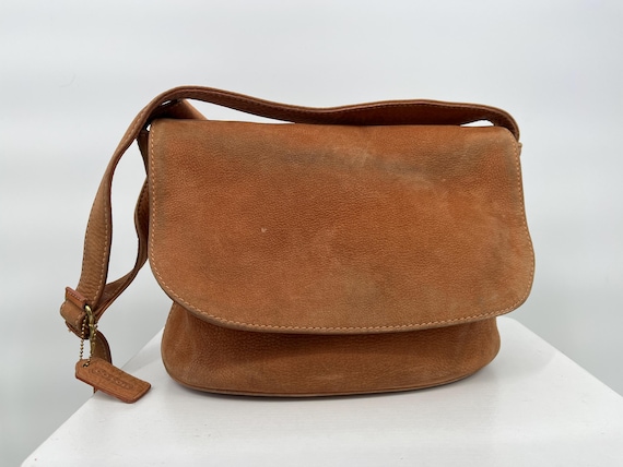 Vintage 90s Coach Sonoma Nubuc Flap Bag in the Color Saddle #4935