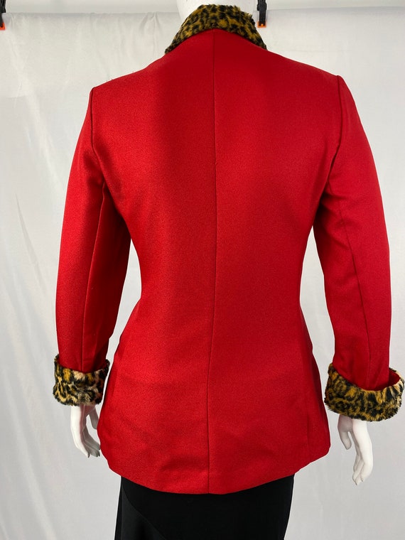 Vintage 80's Red Blazer With Animal Print Faux Fu… - image 9