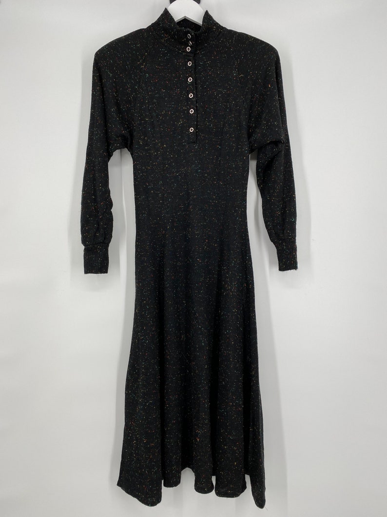 Vintage 80/'s Black Dress With Colorful Speckle Pattern By Just Us \\ Size 5 \\ See Measurements \\ Made In The USA