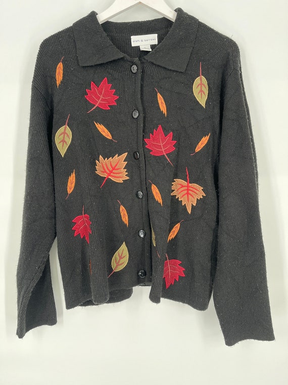 Vintage 90s/Y2K Fall Leaf Autumn Cardigan by Crof… - image 1