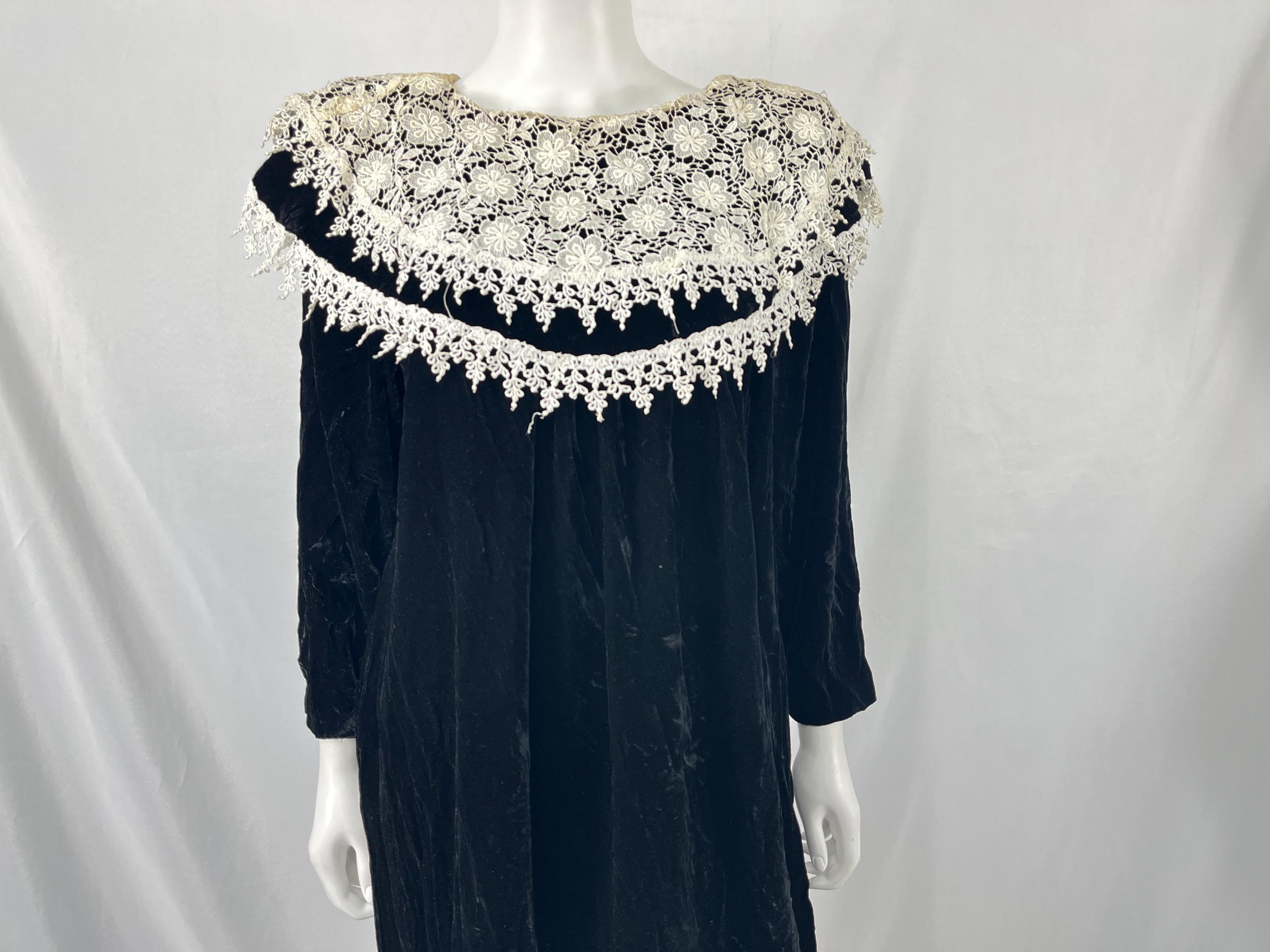 chinese dress ladies 1960s Saks Fifth Avenue Black Velvet Dress with Lace Sleeves  Style &  Salvage
