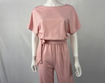Vintage 90s Baby Pink Jersey Knit Jumpsuit / Size Measures S-M / View Description For Measurements And Condition Details