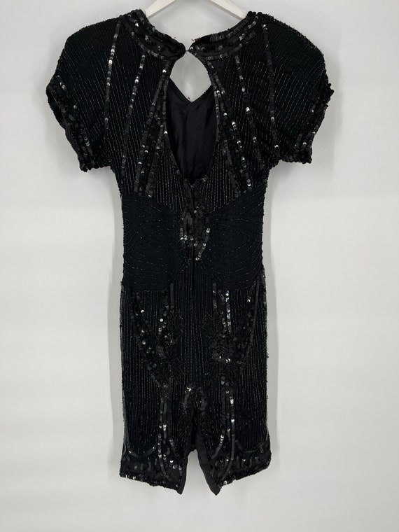 Vintage 80s Black Fully Sequin Silk Dress by Sten… - image 2